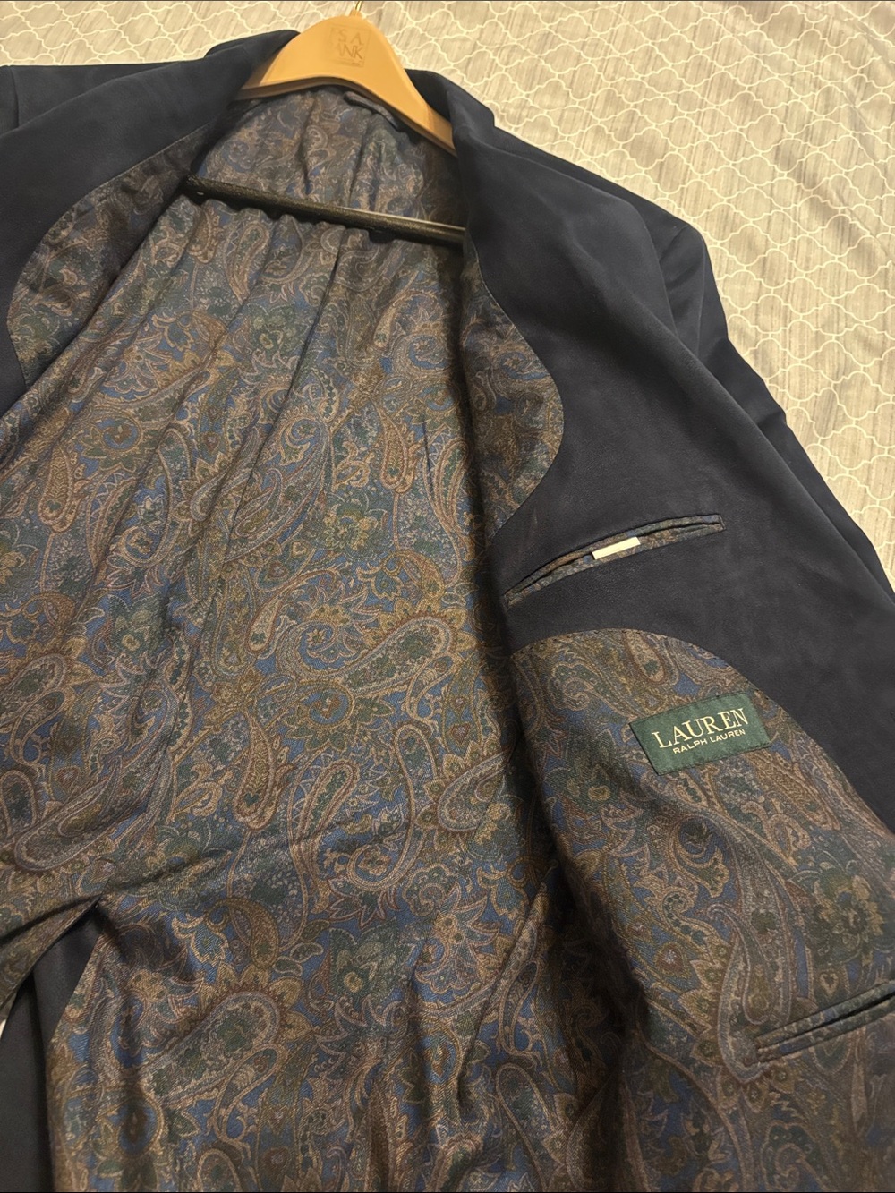 Lauren Ralph Lauren Navy Suede Sport Coat with Paisley Lining